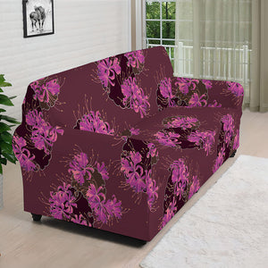 Purple Japanese Amaryllis Pattern Print Sofa Cover