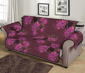 Purple Japanese Amaryllis Pattern Print Sofa Protector