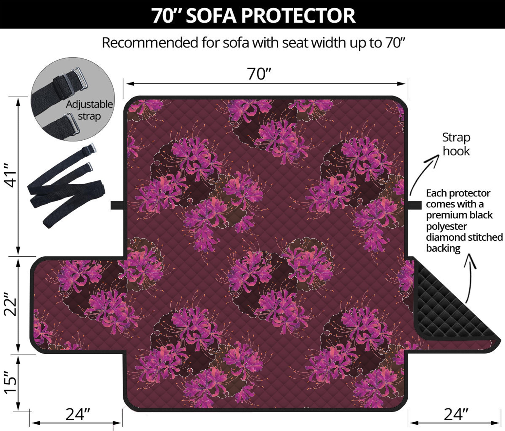 Purple Japanese Amaryllis Pattern Print Sofa Protector