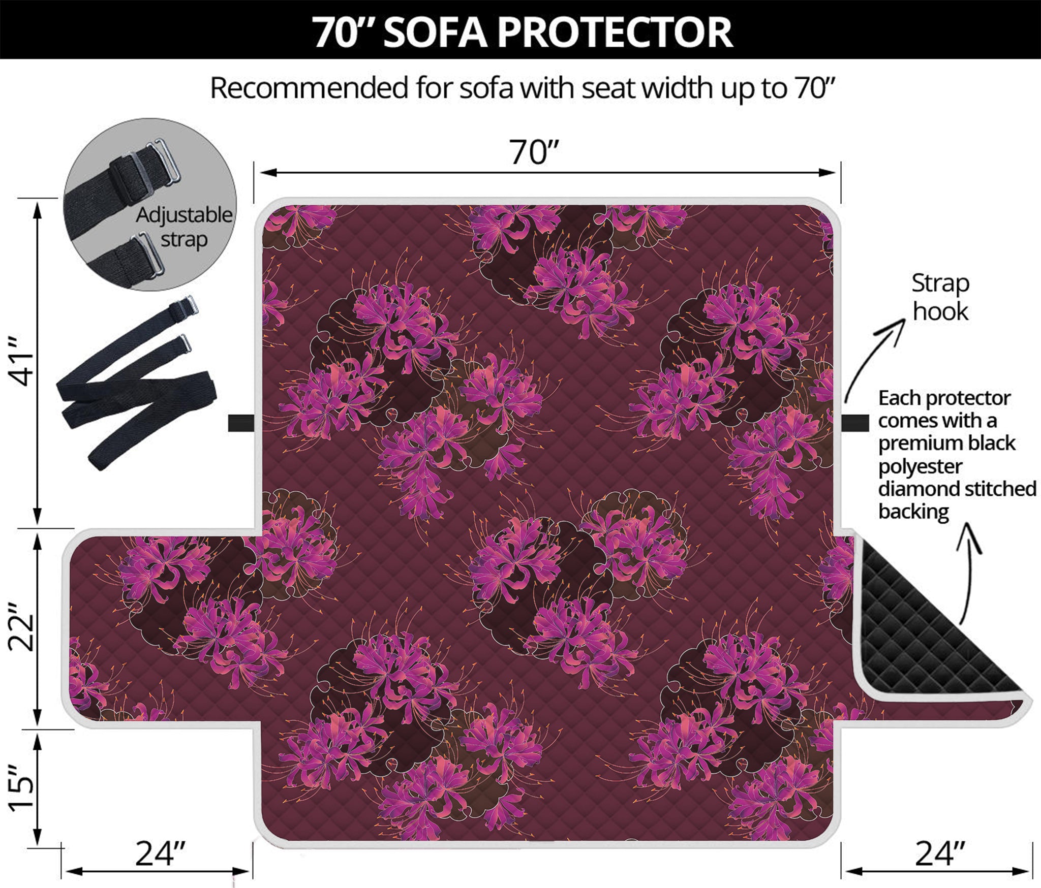 Purple Japanese Amaryllis Pattern Print Sofa Protector