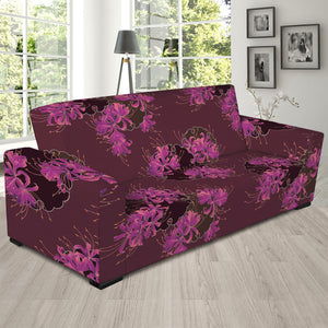 Purple Japanese Amaryllis Pattern Print Sofa Slipcover