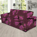 Purple Japanese Amaryllis Pattern Print Sofa Slipcover