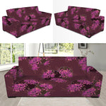 Purple Japanese Amaryllis Pattern Print Sofa Slipcover