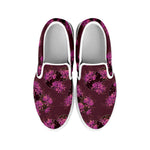 Purple Japanese Amaryllis Pattern Print White Slip On Shoes