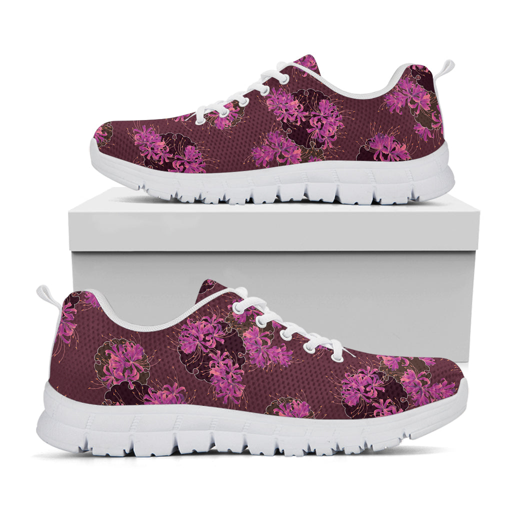 Purple Japanese Amaryllis Pattern Print White Sneakers