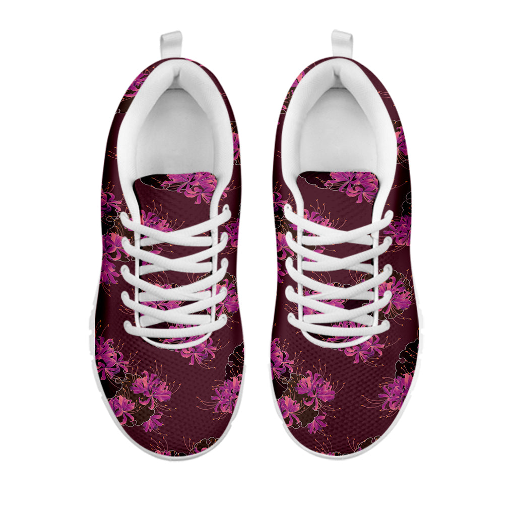 Purple Japanese Amaryllis Pattern Print White Sneakers