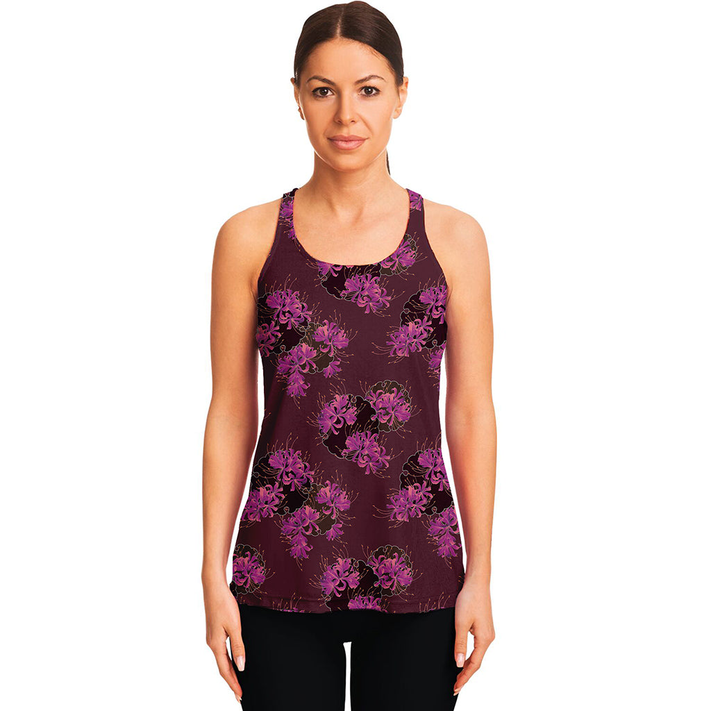 Purple Japanese Amaryllis Pattern Print Women's Racerback Tank Top