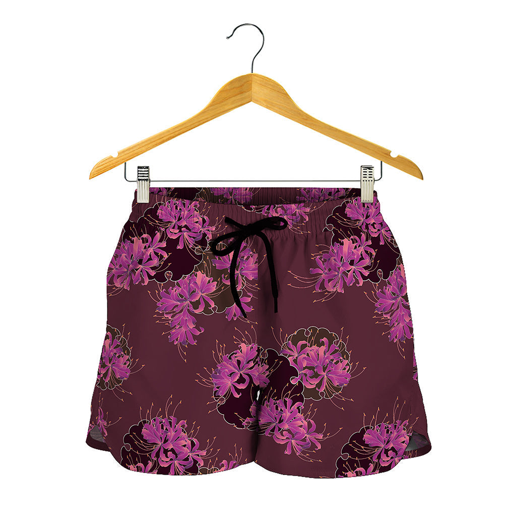 Purple Japanese Amaryllis Pattern Print Women's Shorts