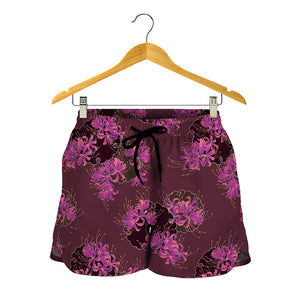 Purple Japanese Amaryllis Pattern Print Women's Shorts