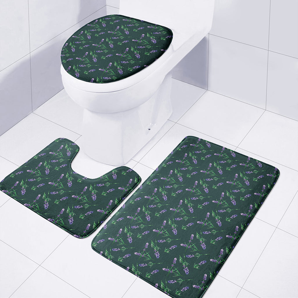 Purple Lavender Pattern Print 3 Piece Bath Mat Set