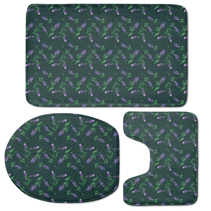 Purple Lavender Pattern Print 3 Piece Bath Mat Set