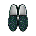 Purple Lavender Pattern Print Black Slip On Shoes