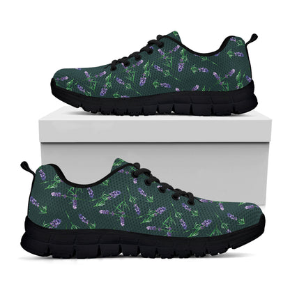Purple Lavender Pattern Print Black Sneakers