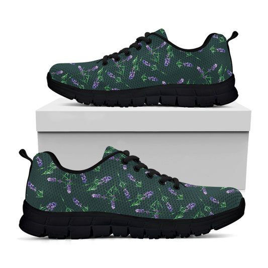 Purple Lavender Pattern Print Black Sneakers