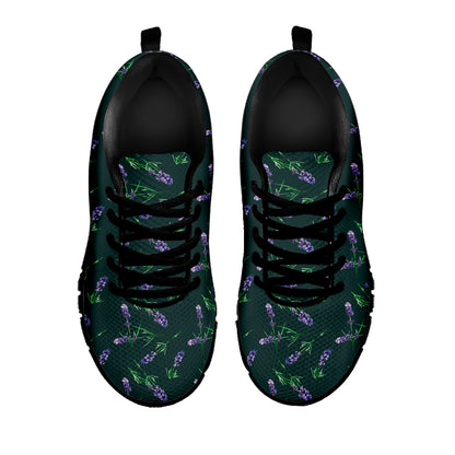 Purple Lavender Pattern Print Black Sneakers