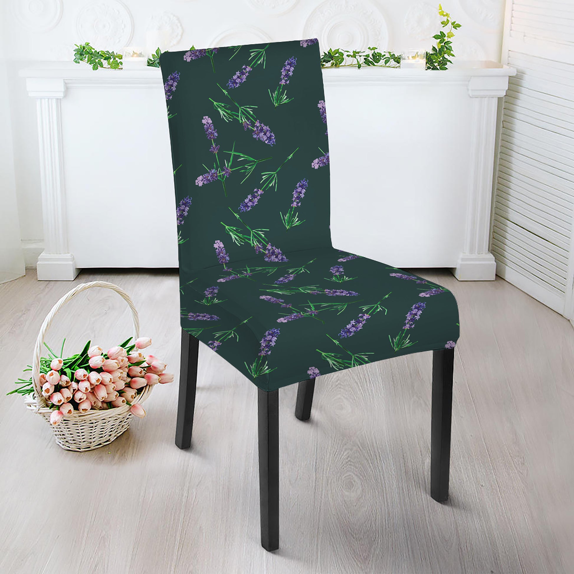 Purple Lavender Pattern Print Dining Chair Slipcover