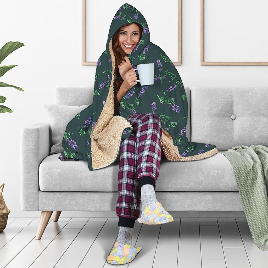Purple Lavender Pattern Print Hooded Blanket