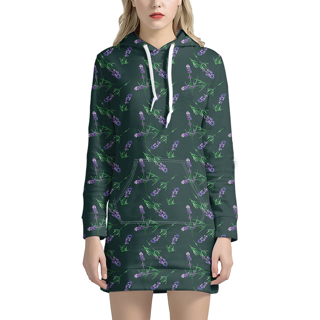 Purple Lavender Pattern Print Hoodie Dress