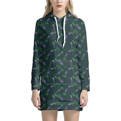 Purple Lavender Pattern Print Hoodie Dress