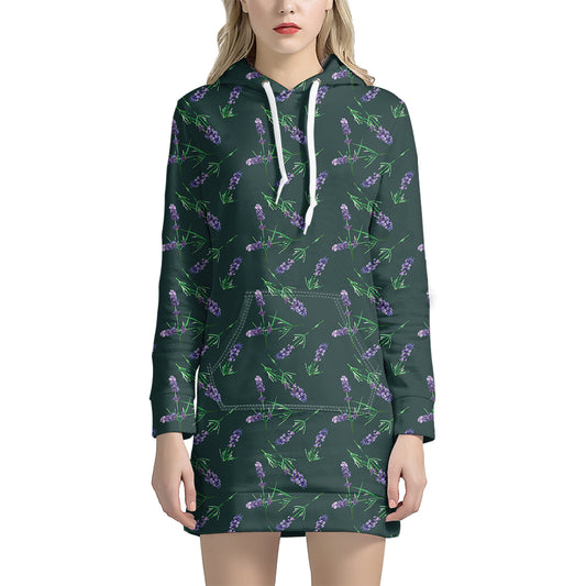 Purple Lavender Pattern Print Hoodie Dress
