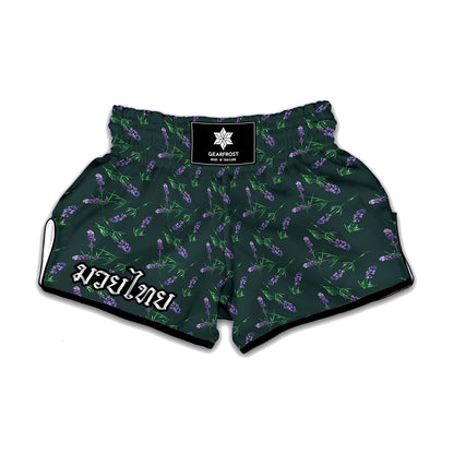 Purple Lavender Pattern Print Muay Thai Boxing Shorts