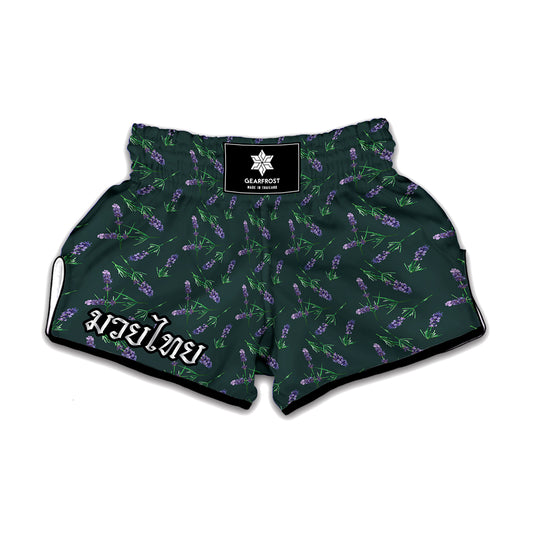 Purple Lavender Pattern Print Muay Thai Boxing Shorts