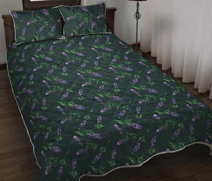Purple Lavender Pattern Print Quilt Bed Set