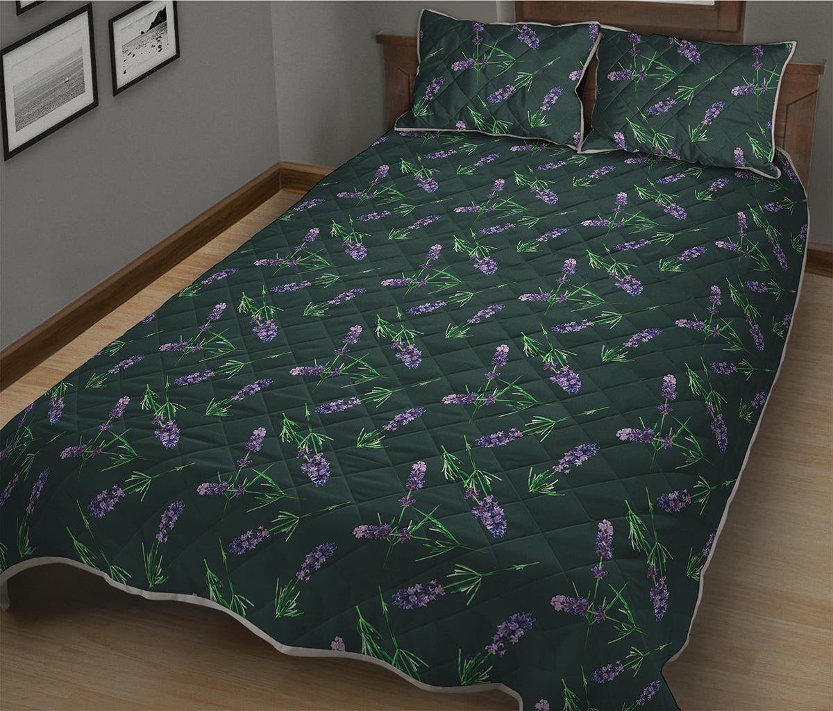 Purple Lavender Pattern Print Quilt Bed Set