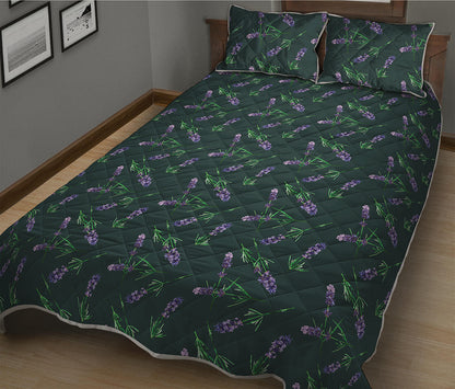 Purple Lavender Pattern Print Quilt Bed Set