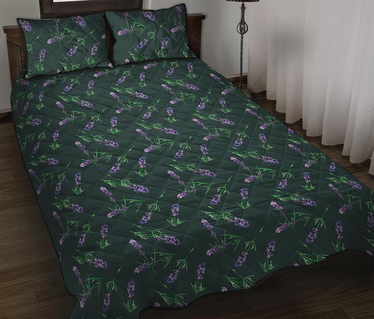 Purple Lavender Pattern Print Quilt Bed Set