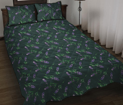 Purple Lavender Pattern Print Quilt Bed Set