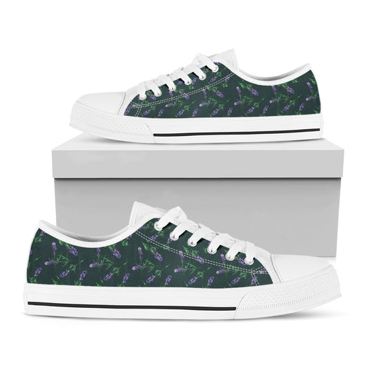 Purple Lavender Pattern Print White Low Top Shoes