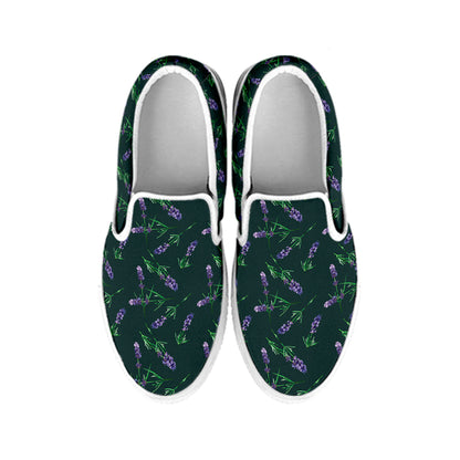 Purple Lavender Pattern Print White Slip On Shoes
