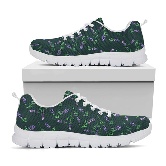 Purple Lavender Pattern Print White Sneakers