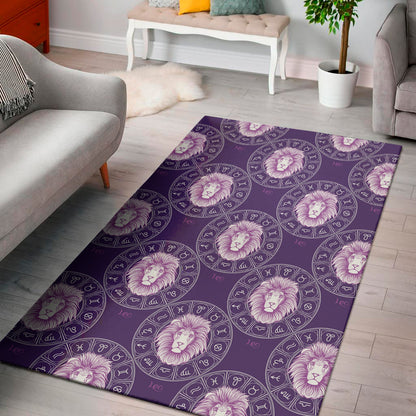 Purple Leo Zodiac Pattern Print Area Rug