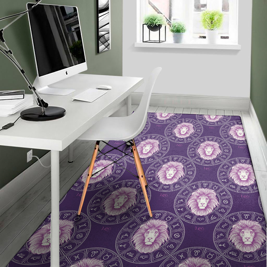 Purple Leo Zodiac Pattern Print Area Rug