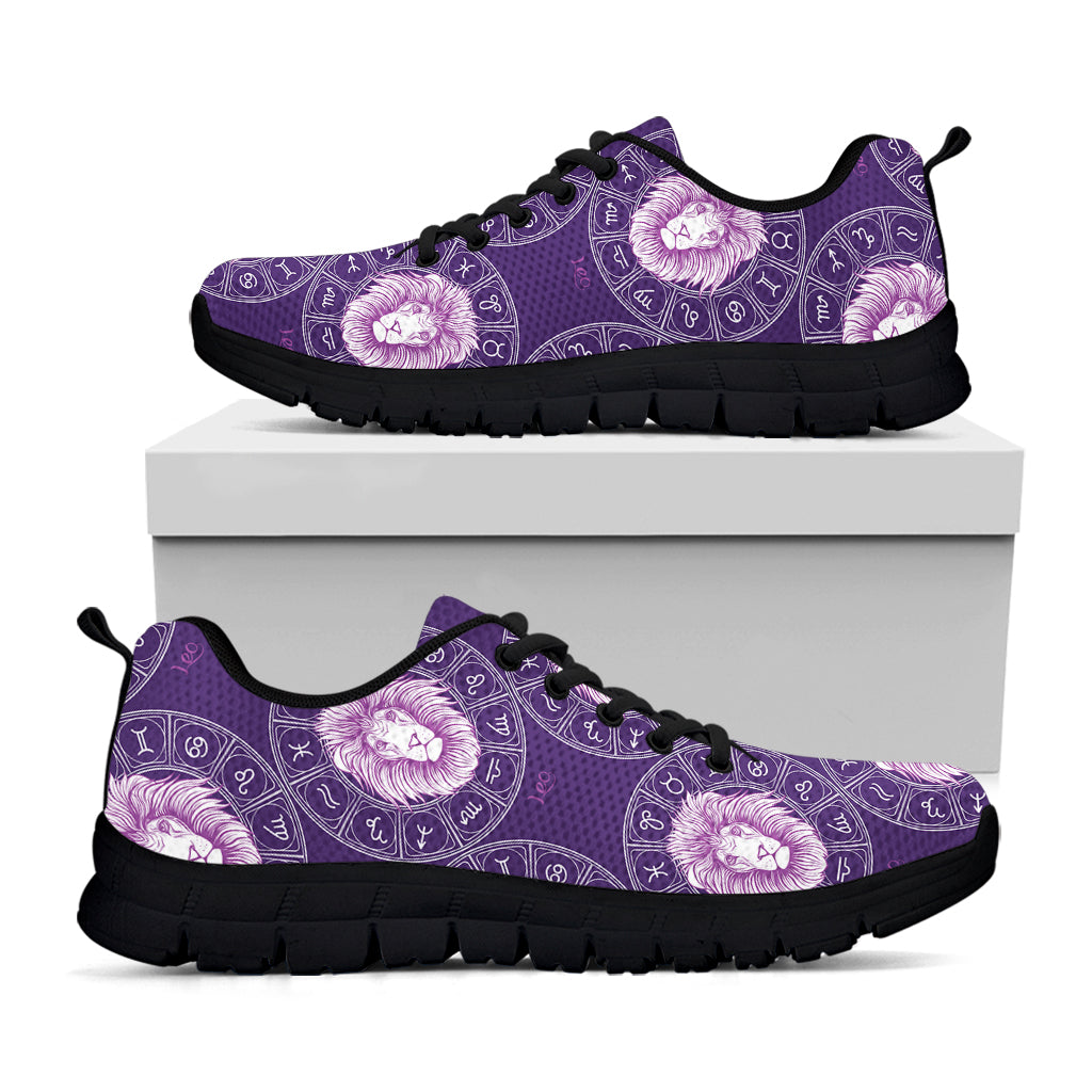 Purple Leo Zodiac Pattern Print Black Sneakers