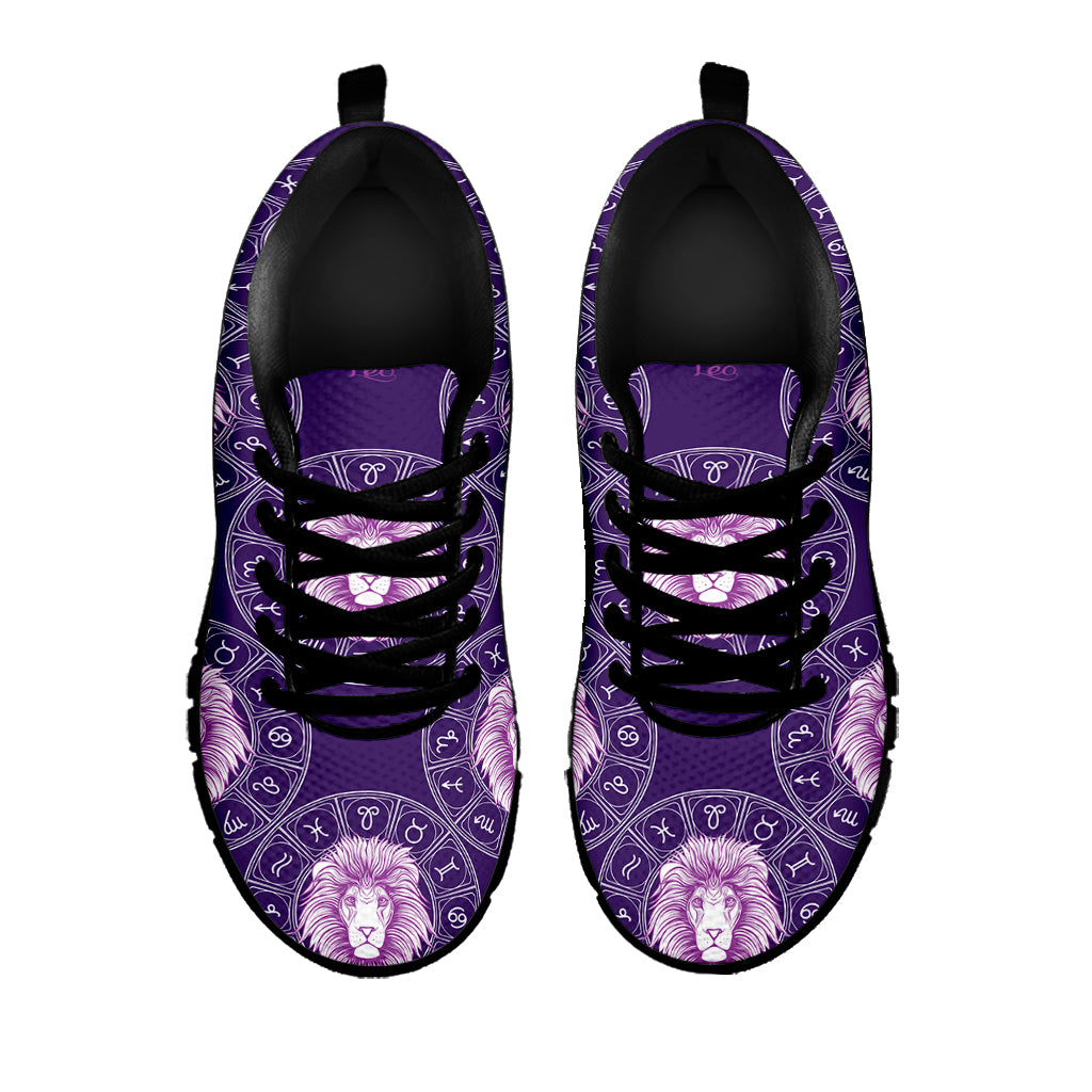 Purple Leo Zodiac Pattern Print Black Sneakers