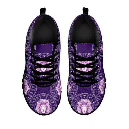 Purple Leo Zodiac Pattern Print Black Sneakers