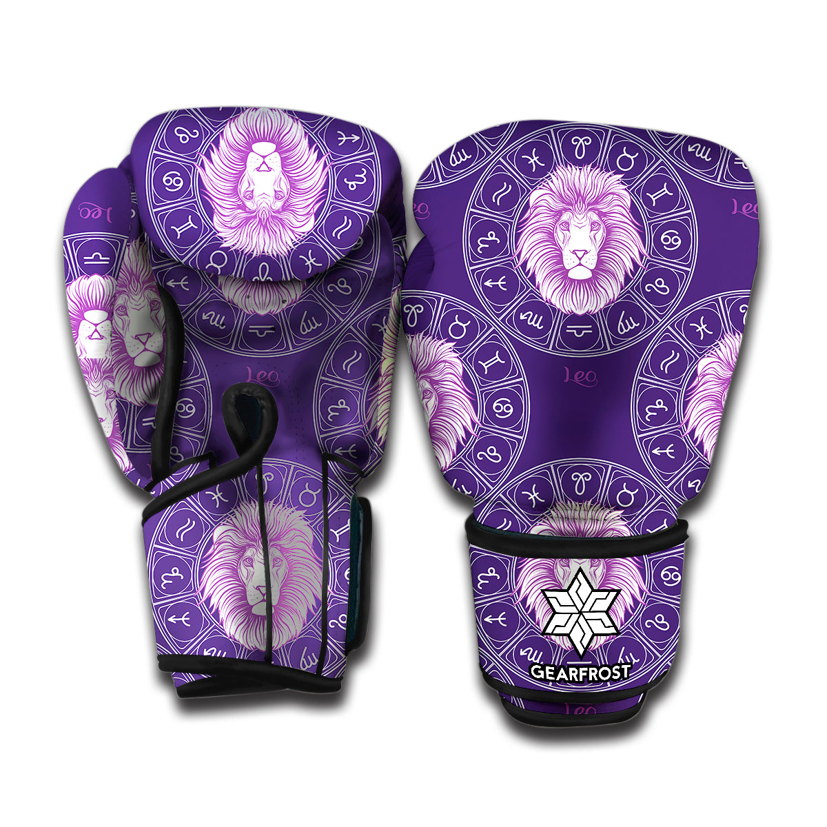 Purple Leo Zodiac Pattern Print Boxing Gloves
