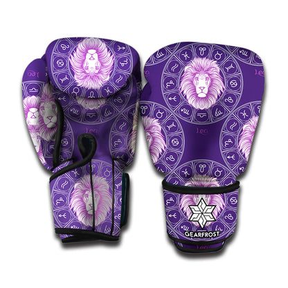 Purple Leo Zodiac Pattern Print Boxing Gloves
