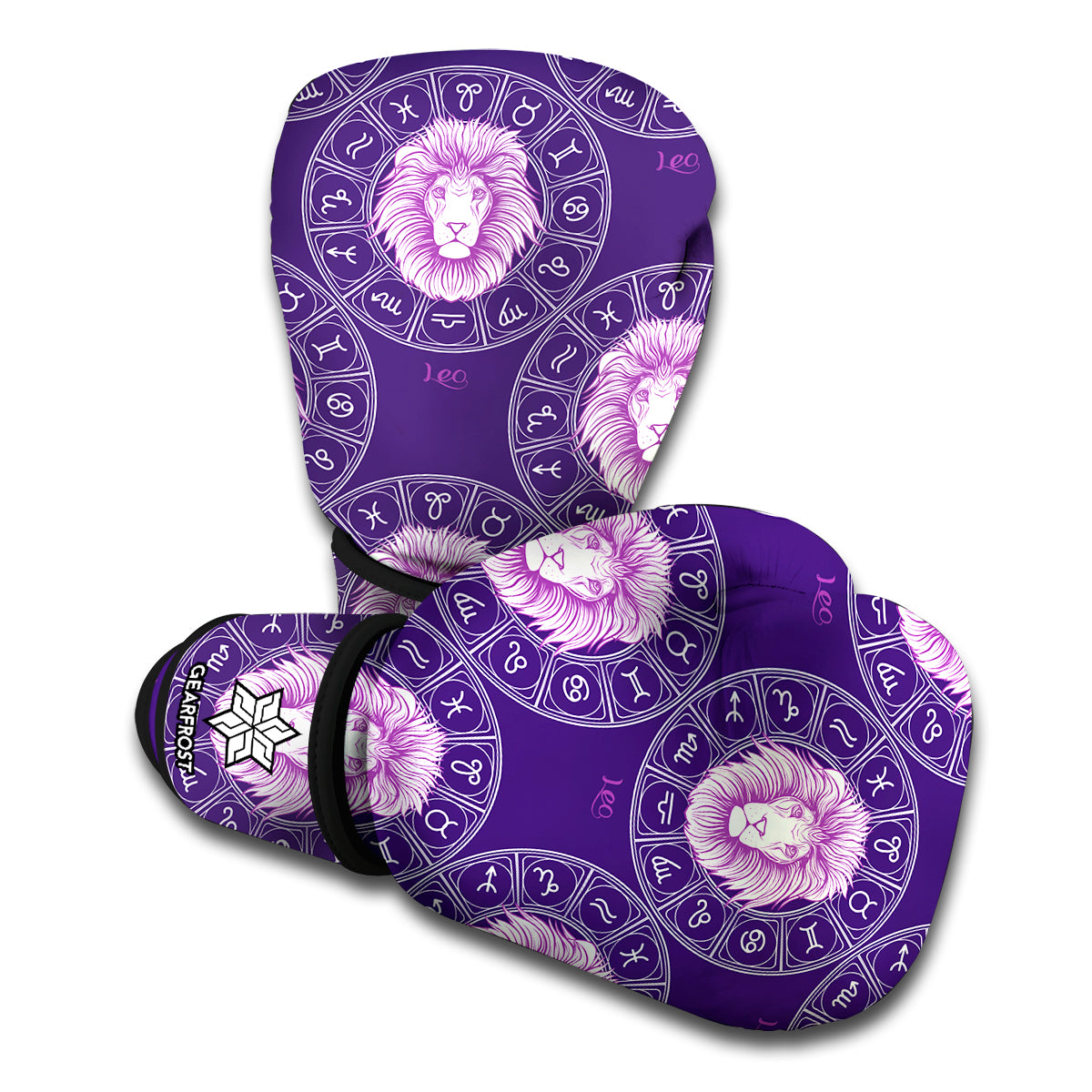 Purple Leo Zodiac Pattern Print Boxing Gloves