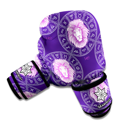 Purple Leo Zodiac Pattern Print Boxing Gloves