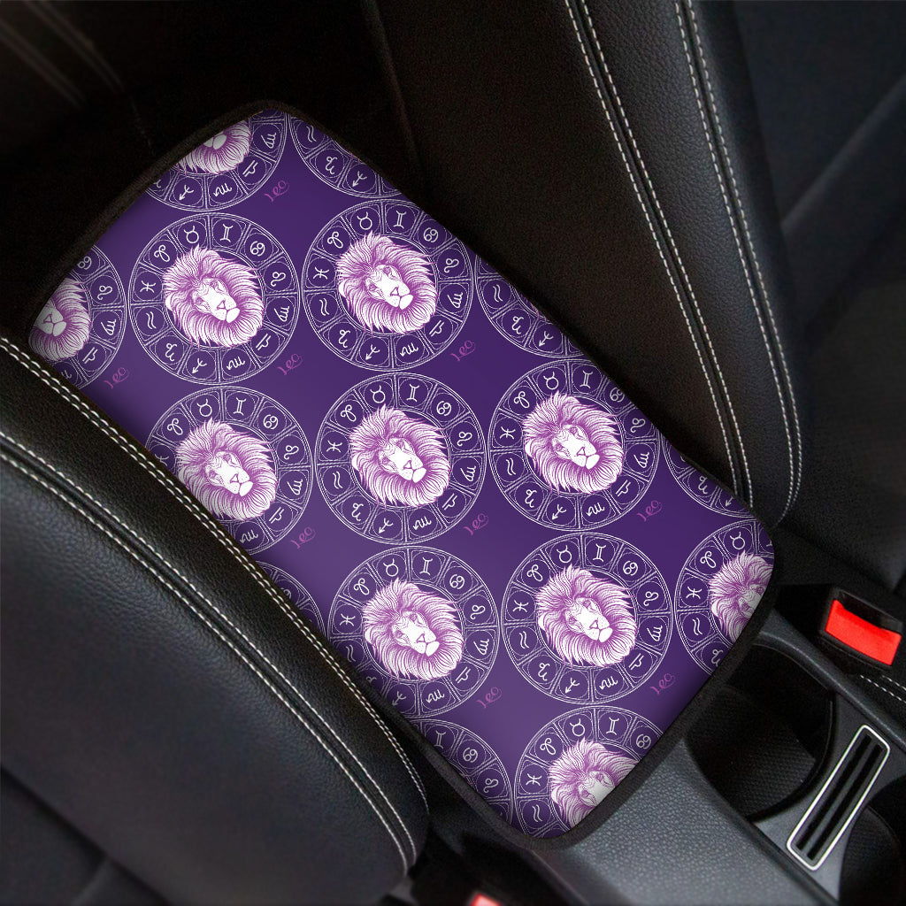 Purple Leo Zodiac Pattern Print Car Center Console Cover