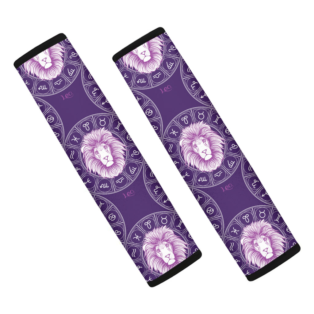 Purple Leo Zodiac Pattern Print Car Seat Belt Covers