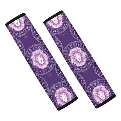 Purple Leo Zodiac Pattern Print Car Seat Belt Covers