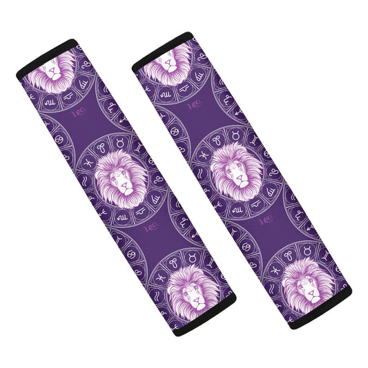 Purple Leo Zodiac Pattern Print Car Seat Belt Covers