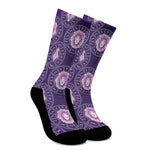 Purple Leo Zodiac Pattern Print Crew Socks