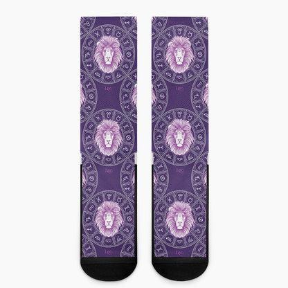 Purple Leo Zodiac Pattern Print Crew Socks