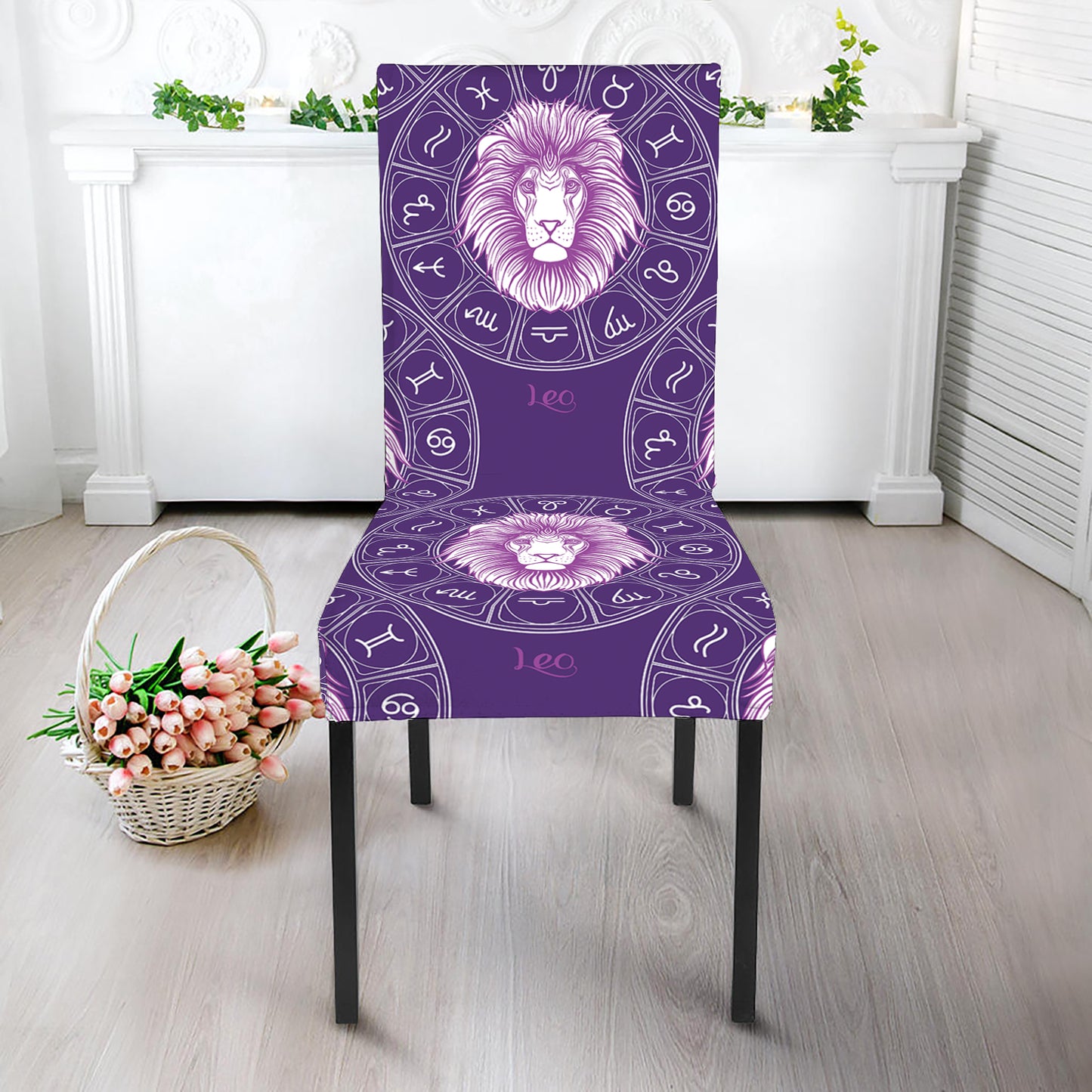 Purple Leo Zodiac Pattern Print Dining Chair Slipcover